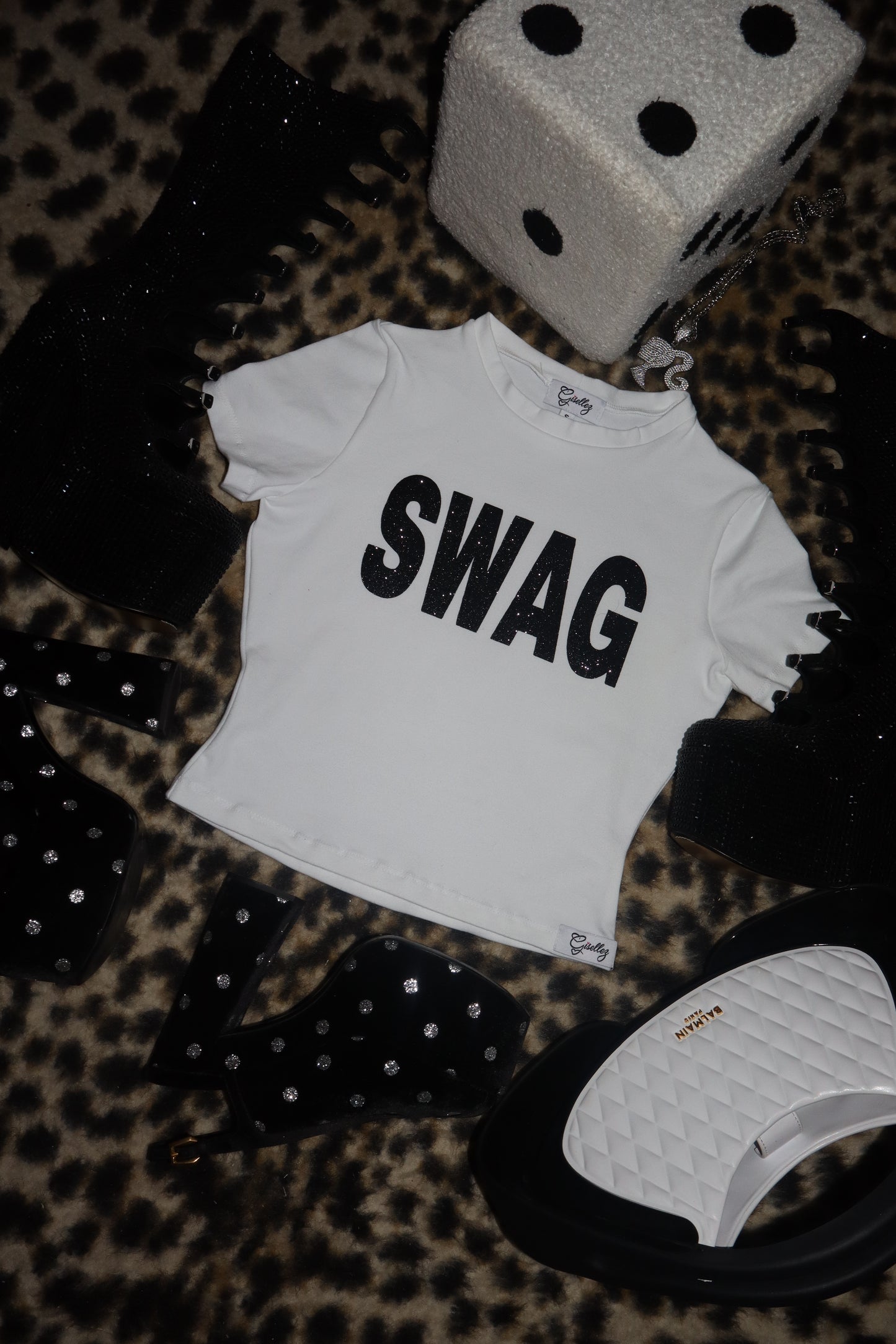 Swag Baby Tee & Swag Foldover Flare Yoga Pants Set In White/Black