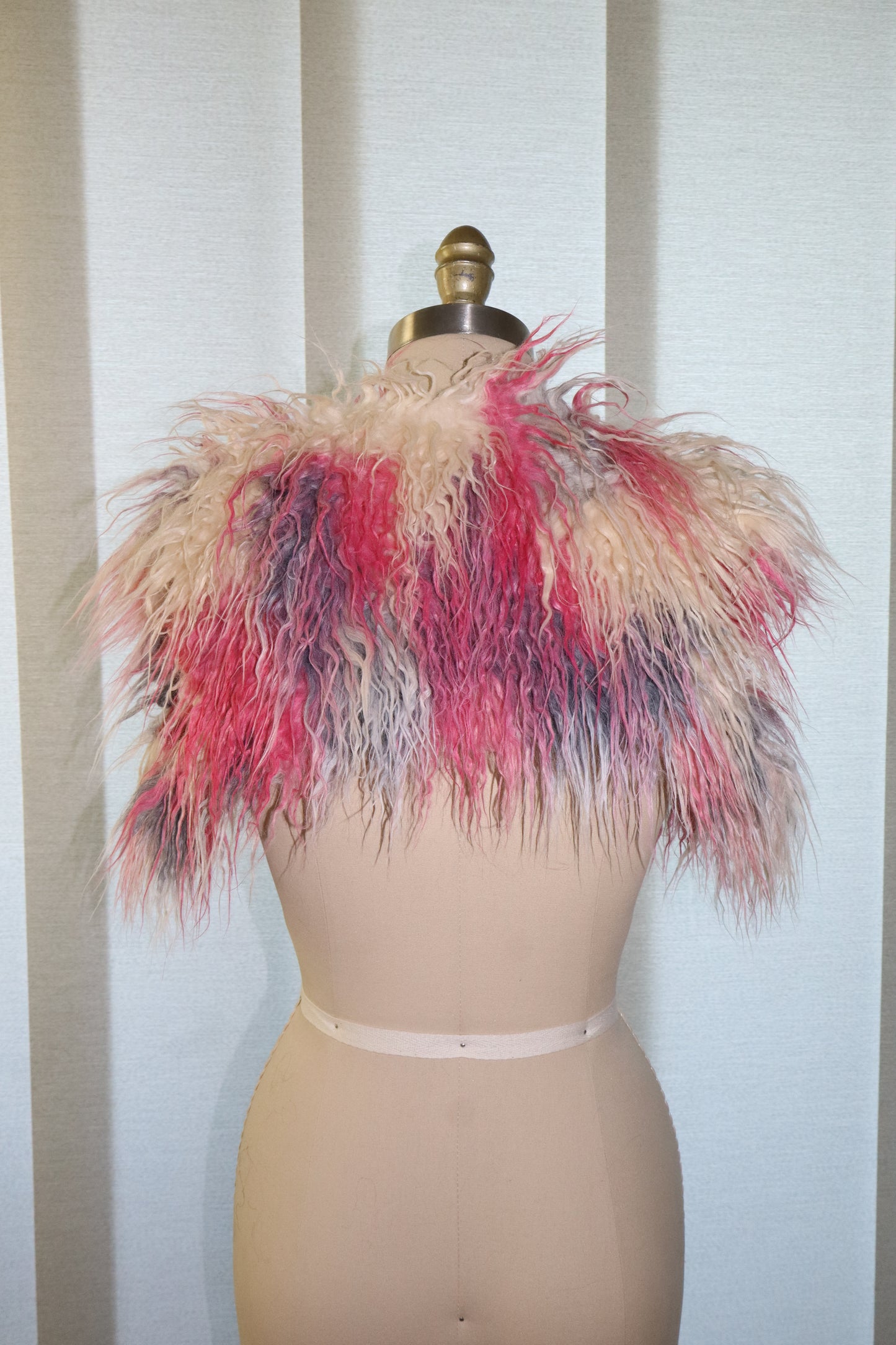 Pink Multicolor Faux Fur Cropped Vest