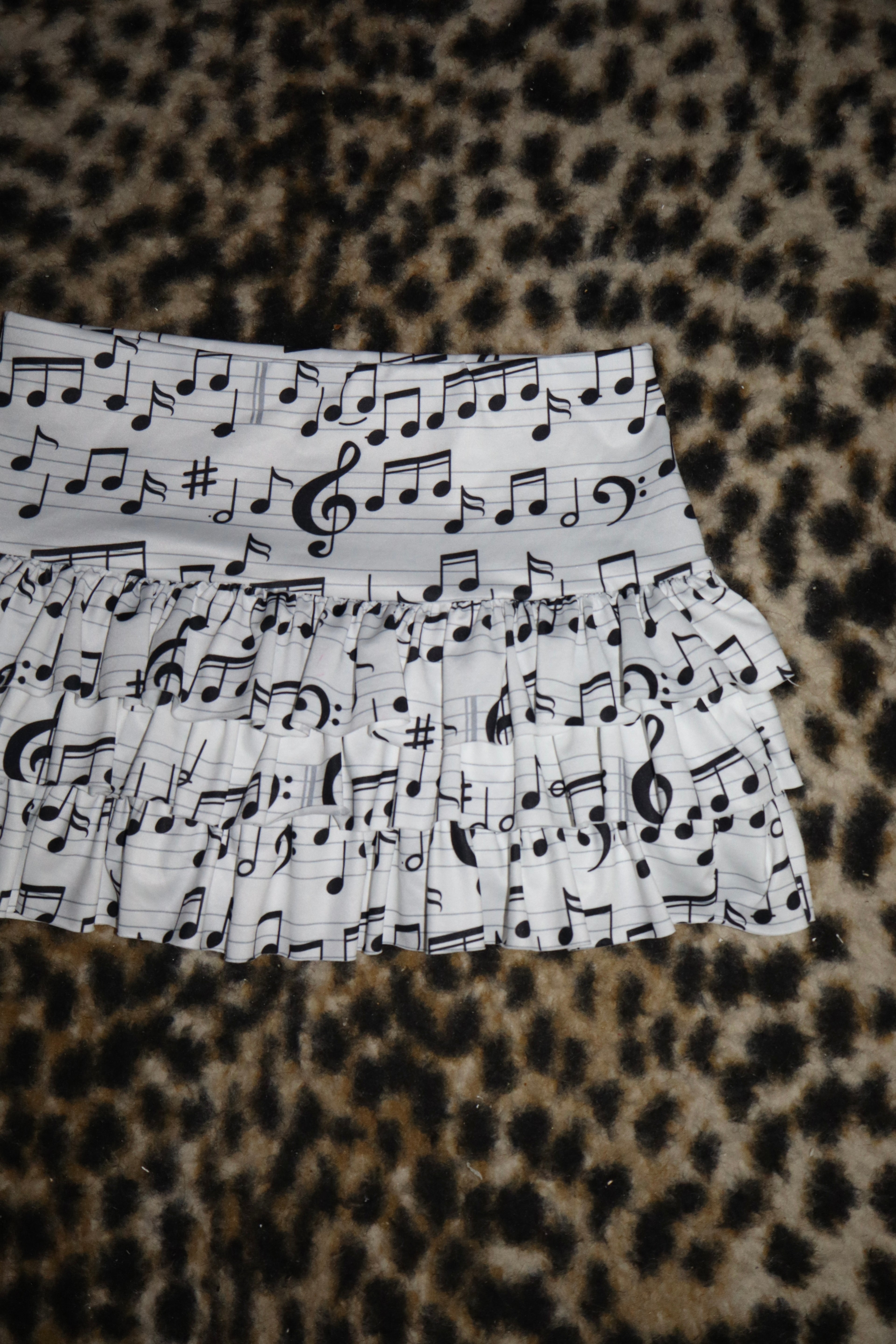 Lace Tank Top & Ruffle Mini Skirt In Music Notes Print