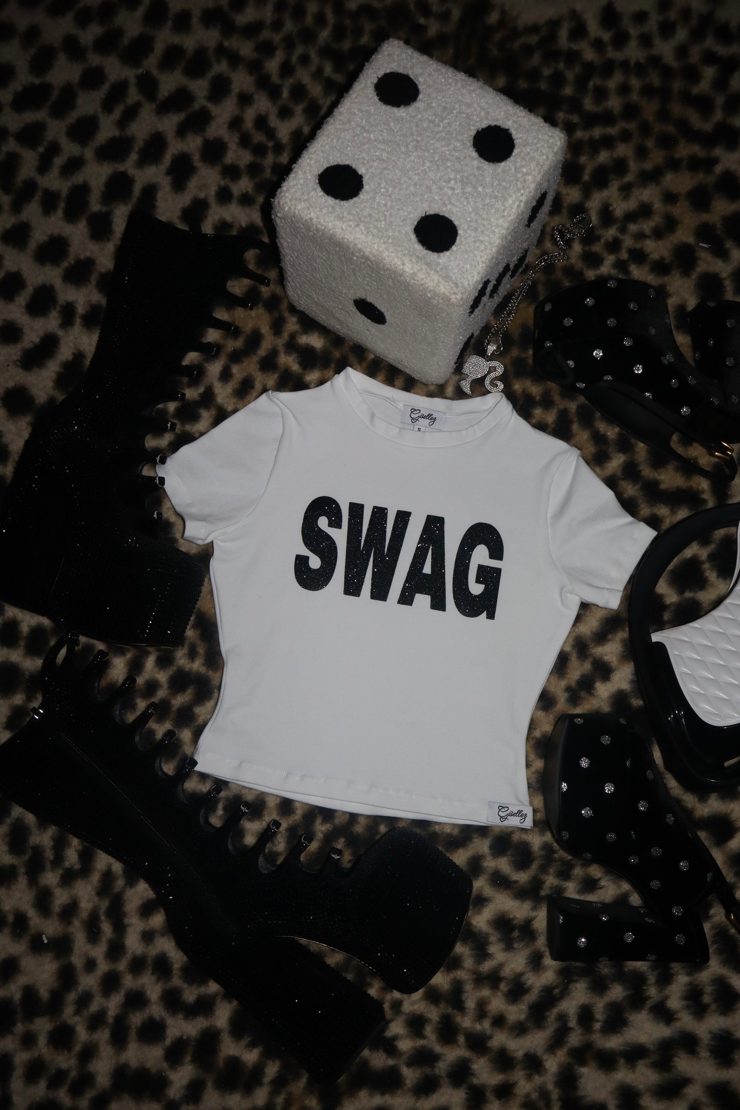 Swag Baby Tee & Swag Foldover Flare Yoga Pants Set In White/Black
