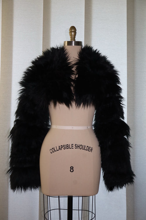 Faux Fur Cropped Jacket In Black