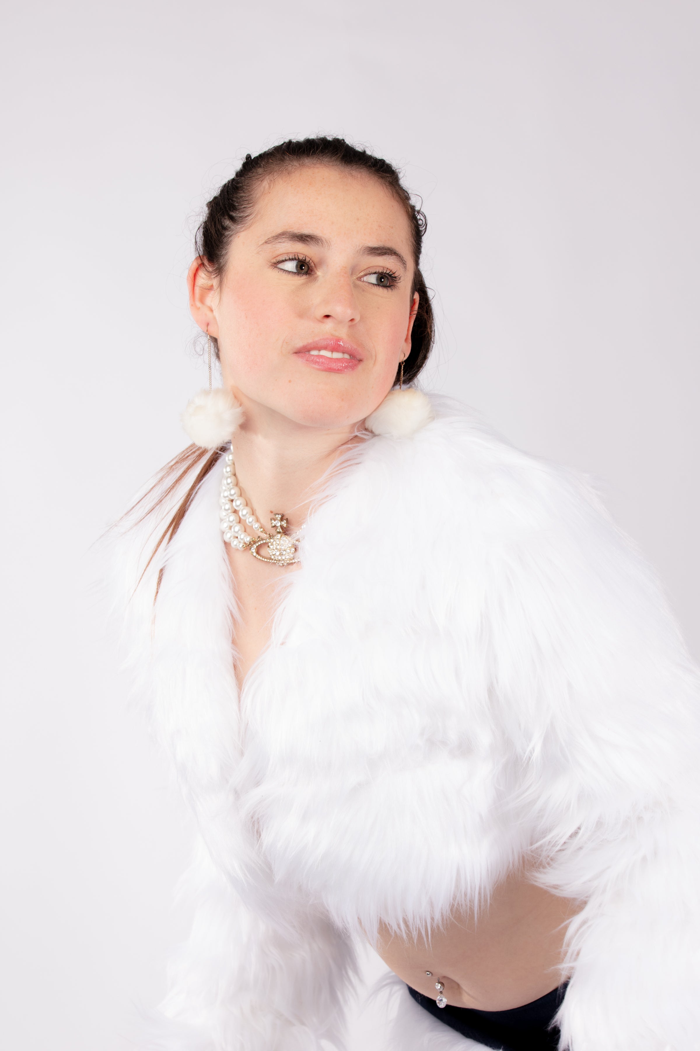 Faux Fur Cropped Jacket In White